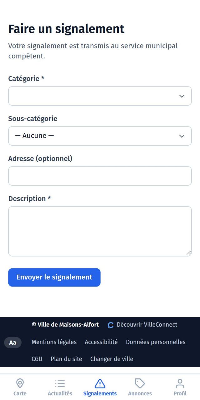 Formulaire de signalement d'un problème