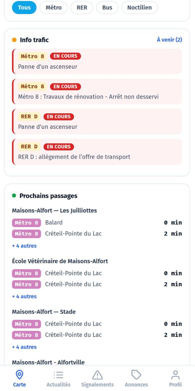 Prochains passages du métro 8 et info trafic en temps réel